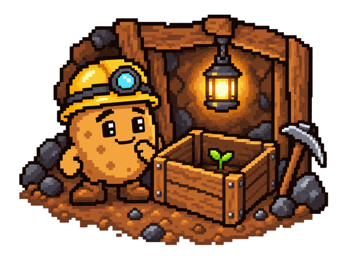 Empty crate with a tiny sprout